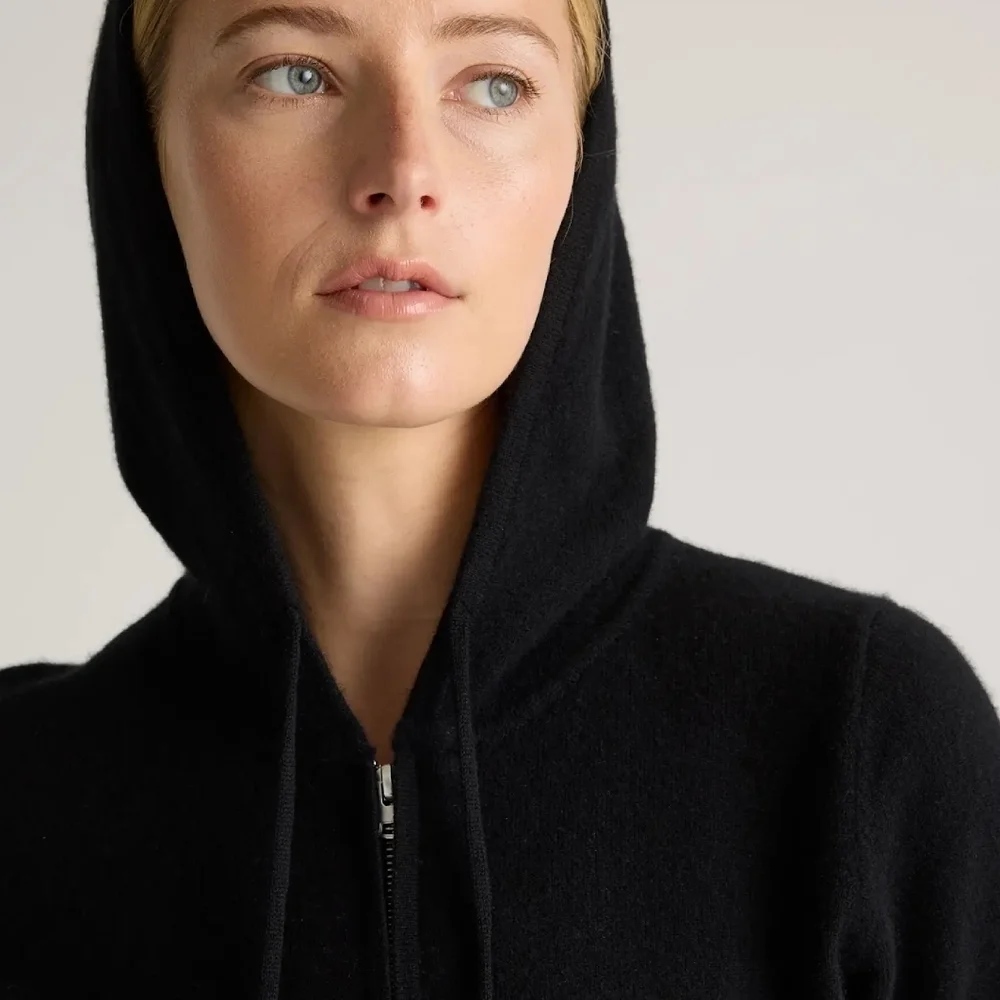 Quince Mongolian Cashmere Women's Black Zip-Up Hoodie - Picture 4 of 4